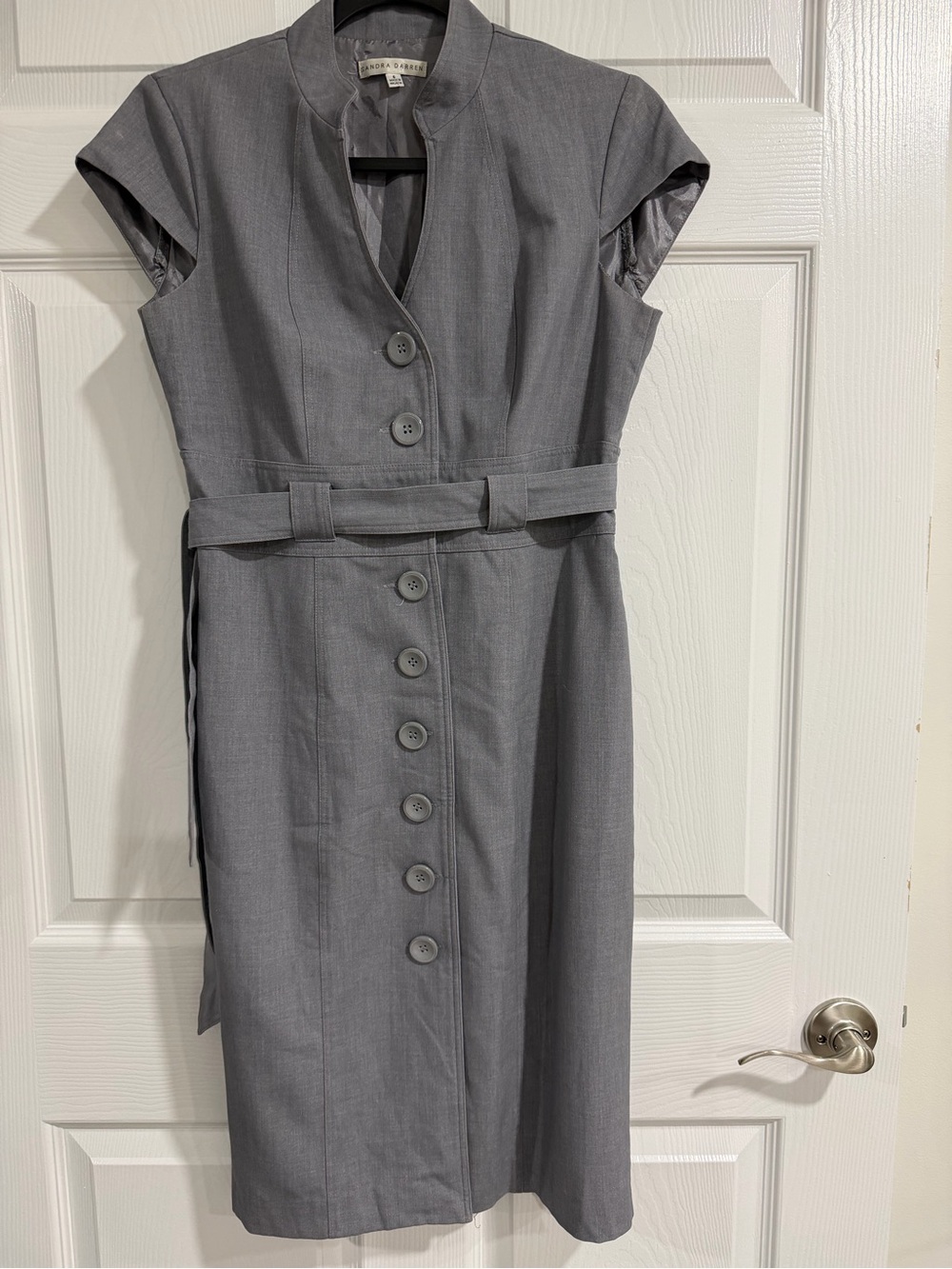 Sandra Darren Gray Button-Front Midi Dress with Belt